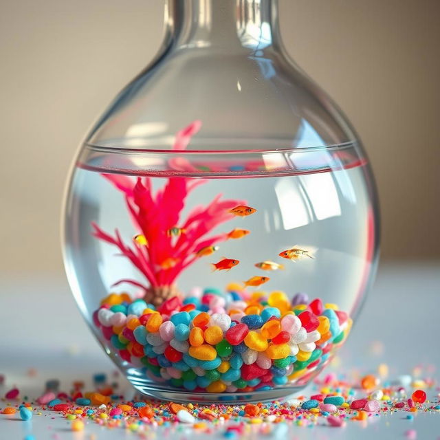 A beautiful scene featuring a small fish bowl placed inside a large glass bottle