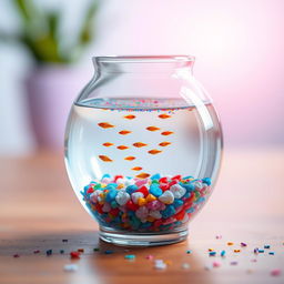 A beautiful scene featuring a small fish bowl placed inside a large glass bottle