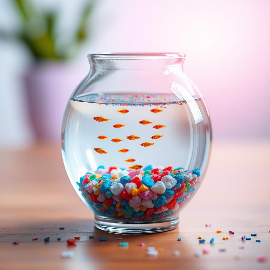 A beautiful scene featuring a small fish bowl placed inside a large glass bottle