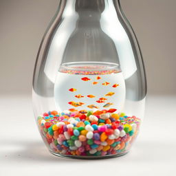 A beautiful scene featuring a small fish bowl placed inside a large glass bottle
