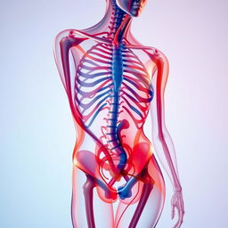 An abstract, colorful representation of the human body, showcasing the complex anatomical structure with intricate details