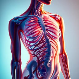 An abstract, colorful representation of the human body, showcasing the complex anatomical structure with intricate details