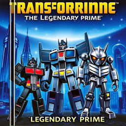 A cover titled 'Transforprime The Legendary Prime', set against the backdrop of the planet Cybertron with a metallic theme