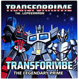 A cover titled 'Transforprime The Legendary Prime', set against the backdrop of the planet Cybertron with a metallic theme