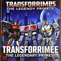 A cover titled 'Transforprime The Legendary Prime', set against the backdrop of the planet Cybertron with a metallic theme