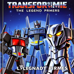 A cover titled 'Transforprime The Legendary Prime', set against the backdrop of the planet Cybertron with a metallic theme