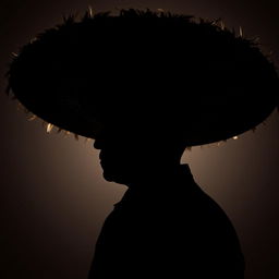 A Mexican man wearing a large traditional Mexican sombrero, his face is completely dark, creating an intriguing silhouette effect