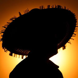A Mexican man wearing a large traditional Mexican sombrero, his face is completely dark, creating an intriguing silhouette effect