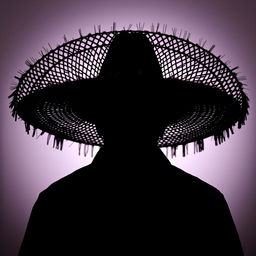 A Mexican man wearing a large traditional Mexican sombrero, his face is completely dark, creating an intriguing silhouette effect