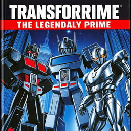 A cover titled 'Transforprime The Legendary Prime', set against the backdrop of the planet Cybertron with a metallic atmosphere