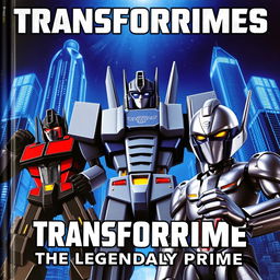A cover titled 'Transforprime The Legendary Prime', set against the backdrop of the planet Cybertron with a metallic atmosphere