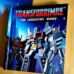 A captivating book cover titled 'Transforprime The Legendary Prime', set against the backdrop of the planet Cybertron featuring a metallic ambiance