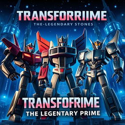 A captivating book cover titled 'Transforprime The Legendary Prime', set against the backdrop of the planet Cybertron featuring a metallic ambiance