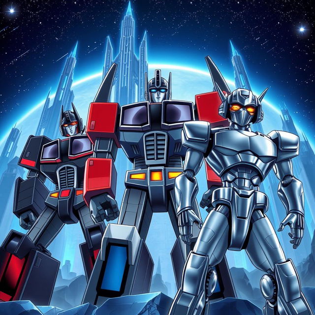 A stunning illustration of 'Transforprime The Legendary Prime' set against the metallic backdrop of the planet Cybertron