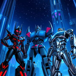 A stunning sci-fi scene set on the metallic planet Cybertron