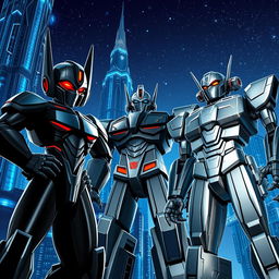 A stunning sci-fi scene set on the metallic planet Cybertron