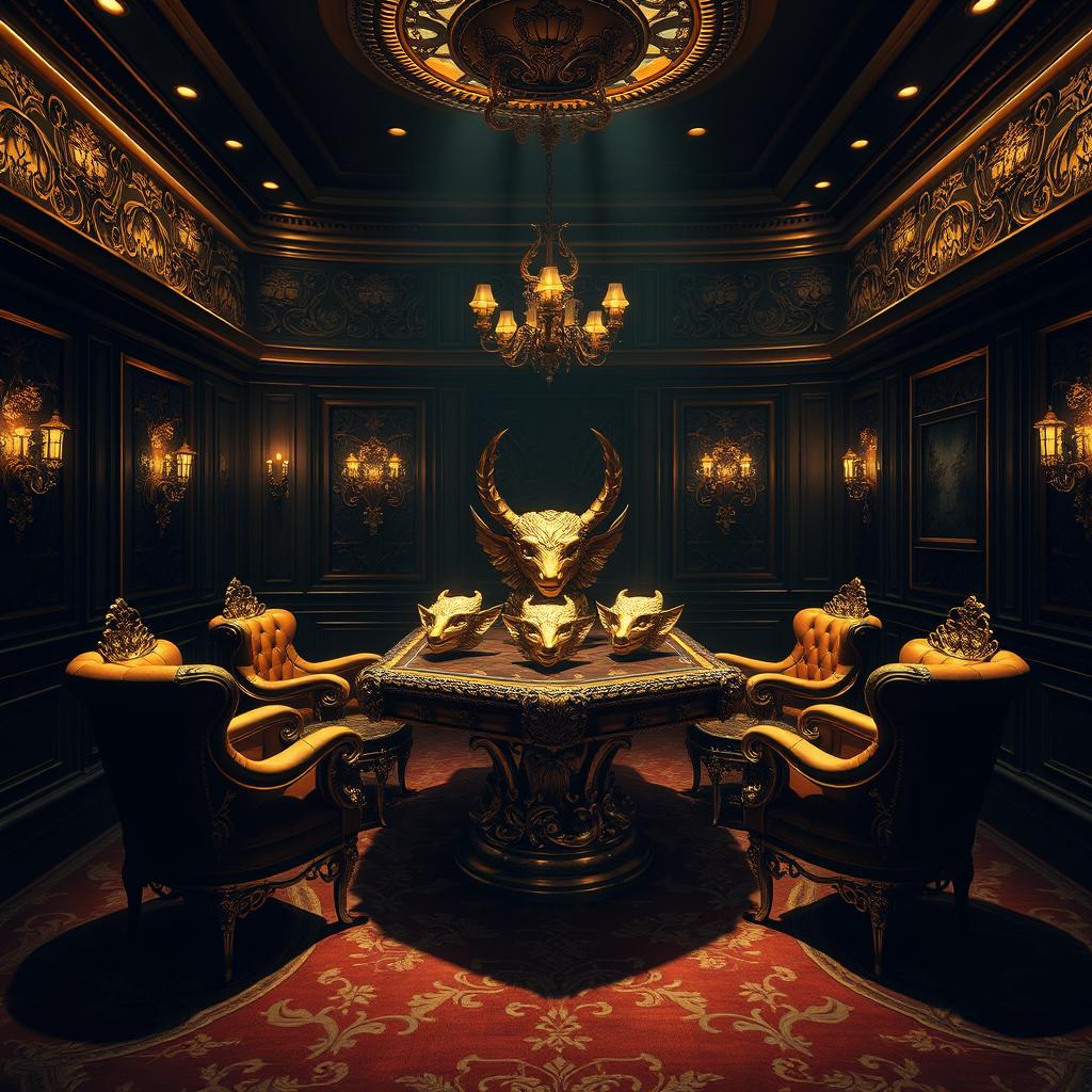 A luxurious VIP room from the Squid Game series, featuring lavish decor and opulent furnishings
