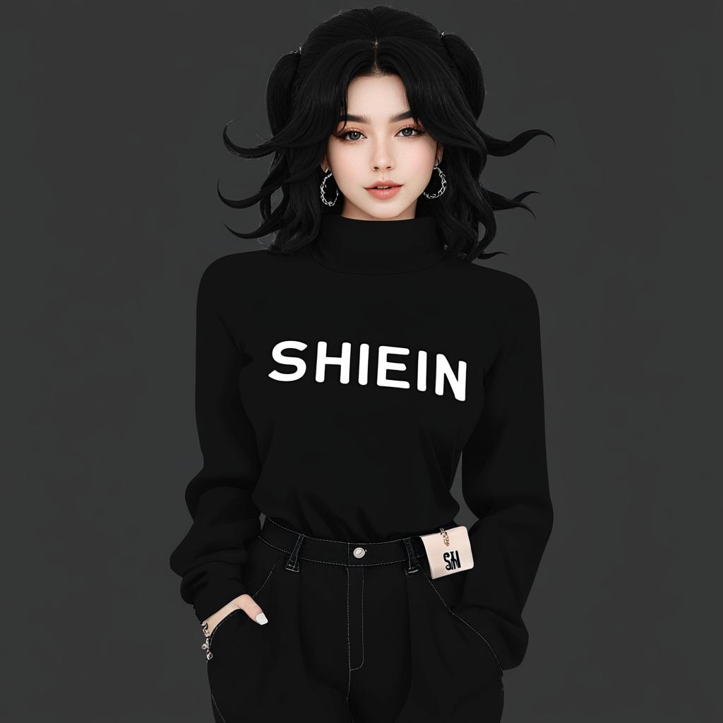 A realistic girl with Shein logo shirt
