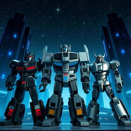 A stunning scene set against the backdrop of the planet Cybertron featuring a metallic ambiance