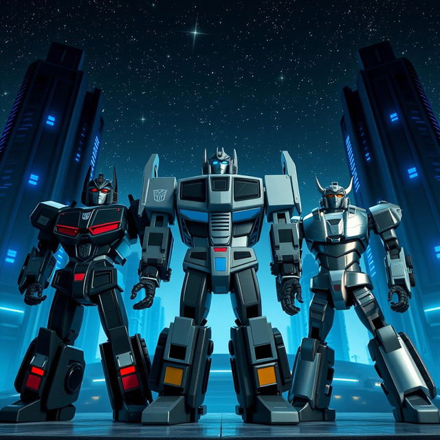 A stunning scene set against the backdrop of the planet Cybertron featuring a metallic ambiance