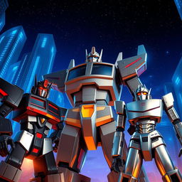 A stunning scene set against the backdrop of the planet Cybertron featuring a metallic ambiance