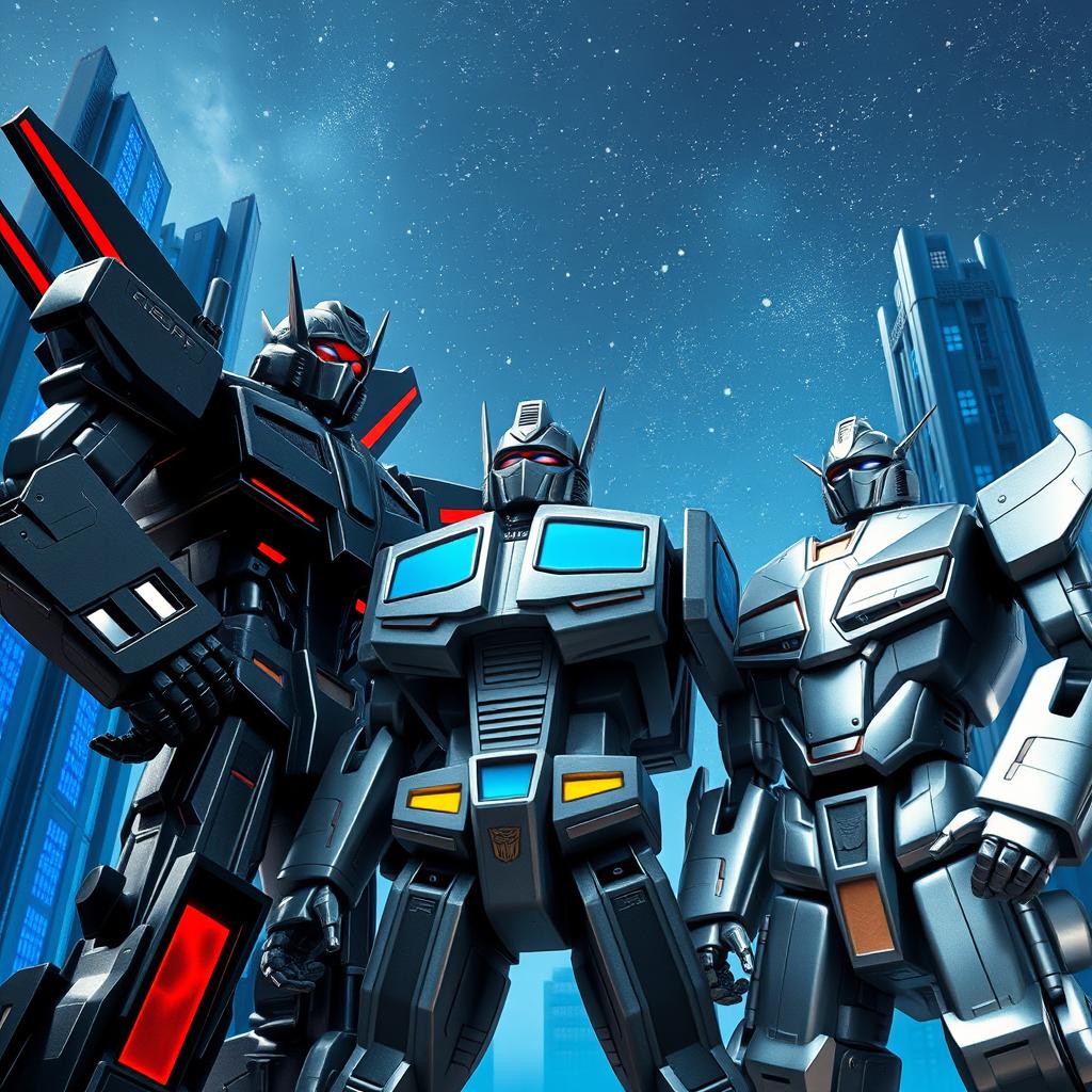 A stunning scene set against the backdrop of the planet Cybertron featuring a metallic ambiance