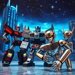 A stunning scene set on the planet Cybertron with a metallic atmosphere