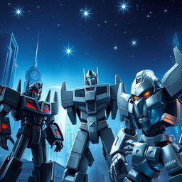A stunning scene set on the planet Cybertron with a metallic atmosphere