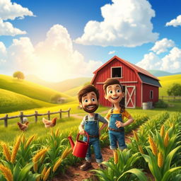 A vibrant and picturesque scene of a farm owned by a character named Messi