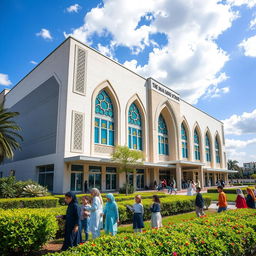 The Imam Sadiq School, featuring a modern building with beautiful Islamic architectural elements