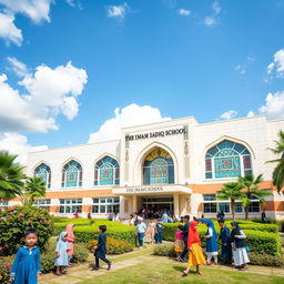 The Imam Sadiq School, featuring a modern building with beautiful Islamic architectural elements