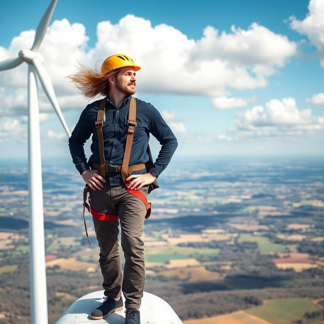 Defying Age: Elderly Man on Wind Turbine