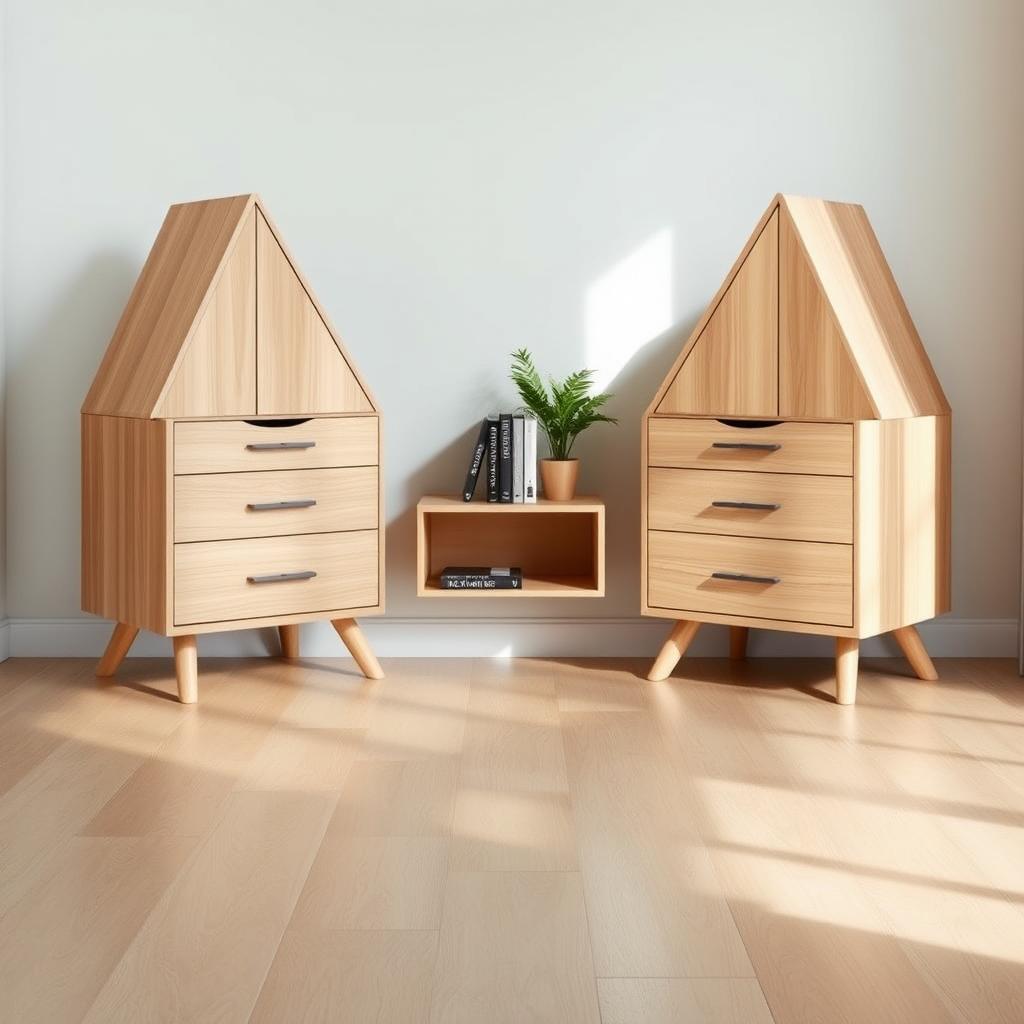 Stylish Triangular-Headed Study Cabinets in Light Oak