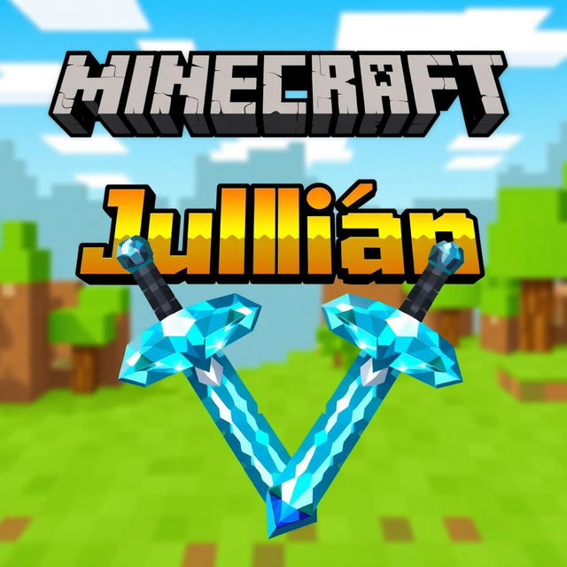 A vibrant Minecraft-themed background featuring blocky landscapes, including green grass, blue sky, and pixelated trees