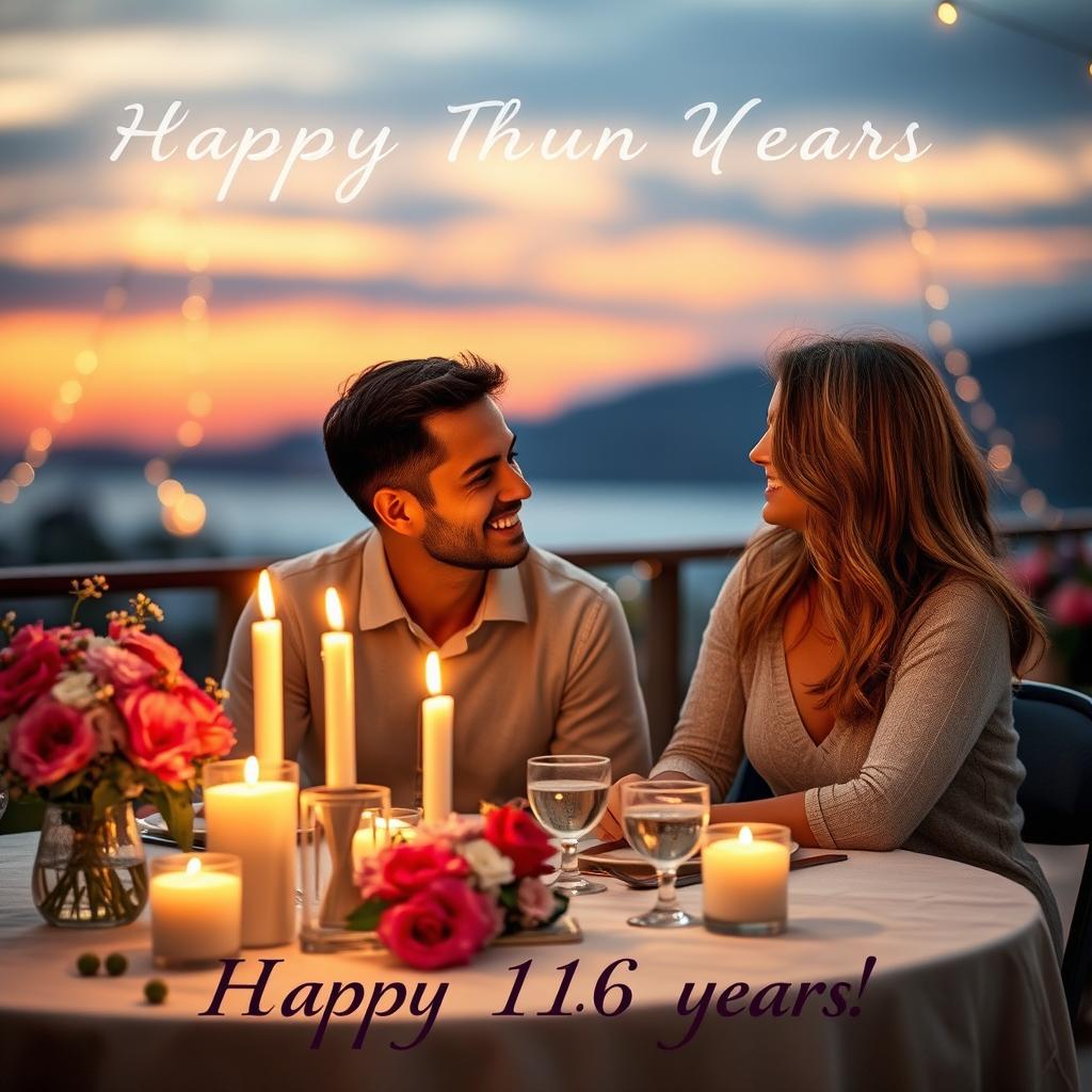 A heartwarming scene depicting a couple celebrating fourteen years of love together