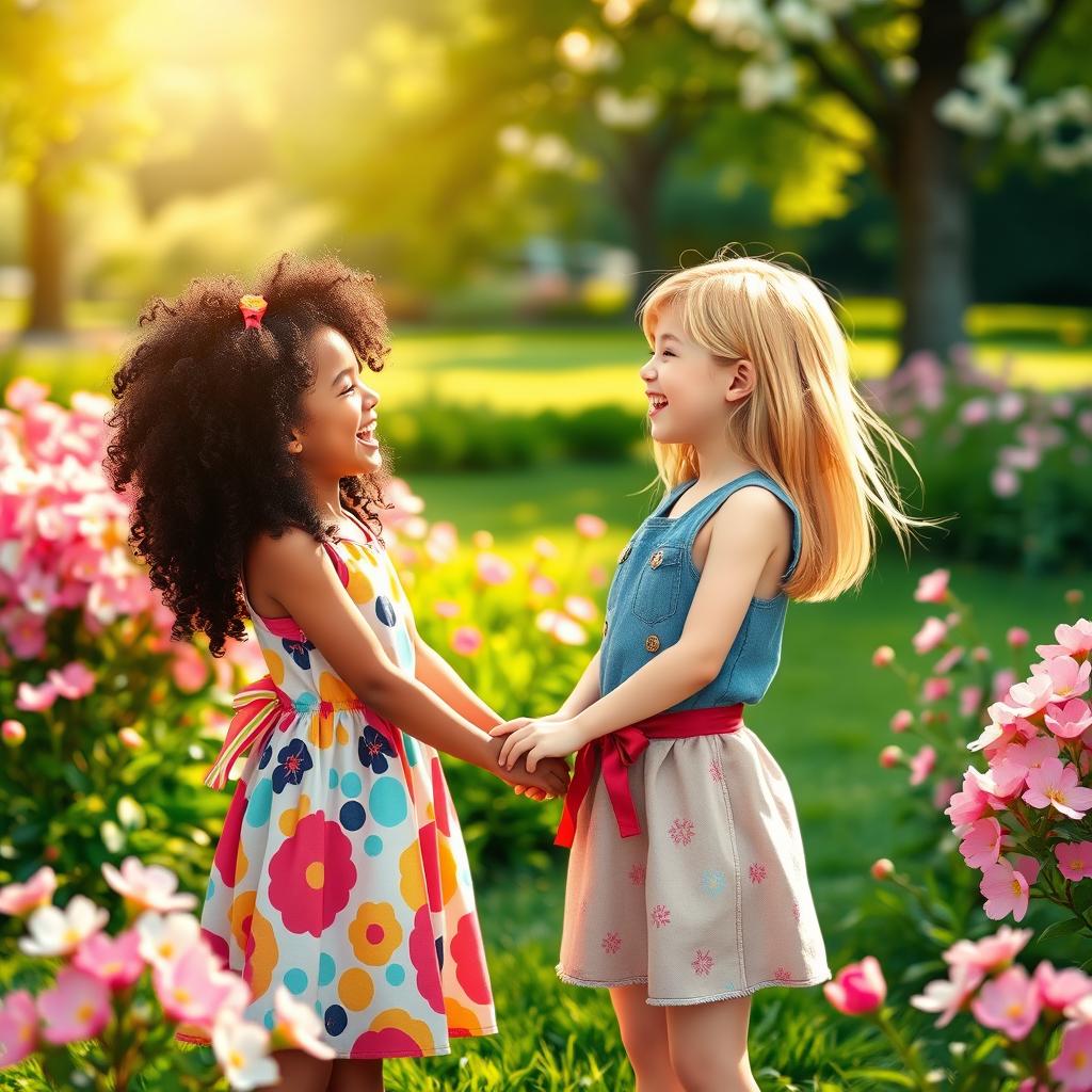 A heartwarming scene depicting a deep and joyful friendship between two girls