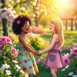 A heartwarming scene depicting a deep and joyful friendship between two girls