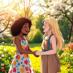 A heartwarming scene depicting a deep and joyful friendship between two girls