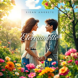 A vibrant and fresh book cover for a novel titled 'Eternamente'