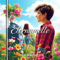 A vibrant and fresh book cover for a novel titled 'Eternamente'