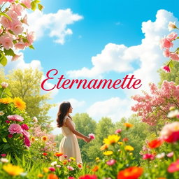 A vibrant and fresh book cover for a novel titled 'Eternamente'