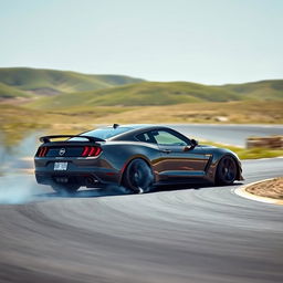 A powerful car drifting on a winding road, showcasing its sleek design and vibrant paint job