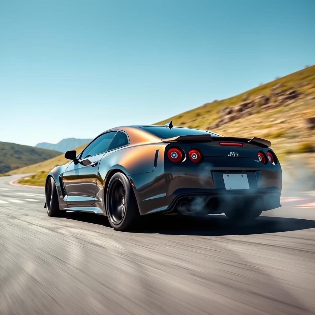A powerful car drifting on a winding road, showcasing its sleek design and vibrant paint job