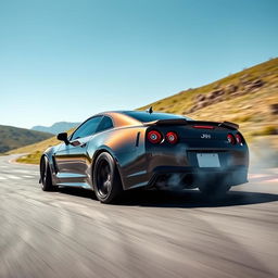 A powerful car drifting on a winding road, showcasing its sleek design and vibrant paint job
