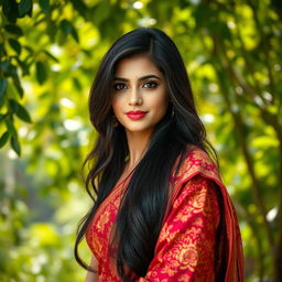 A vibrant, captivating portrait of a beautiful Bangladeshi actress, reminiscent of Methila, with striking features and an expressive gaze