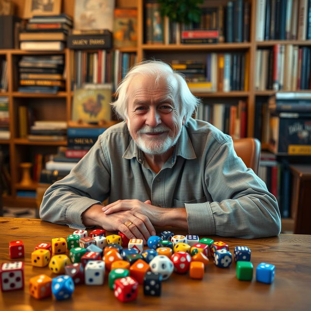 An elderly man with short white hair resembling the classic old man from Spiderman, depicted with a friendly smile
