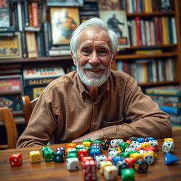 An elderly man with short white hair resembling the classic old man from Spiderman, depicted with a friendly smile