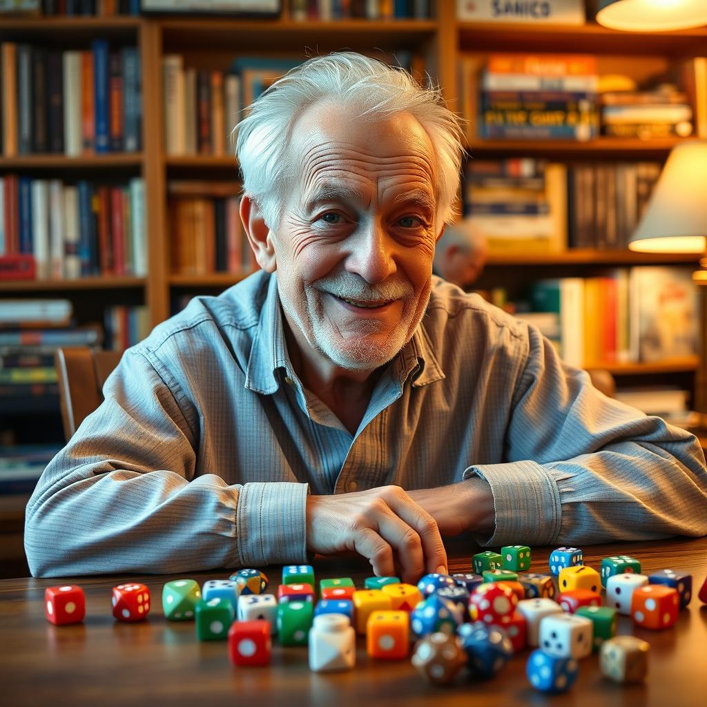 An elderly man with short white hair resembling the classic old man from Spiderman, depicted with a friendly smile