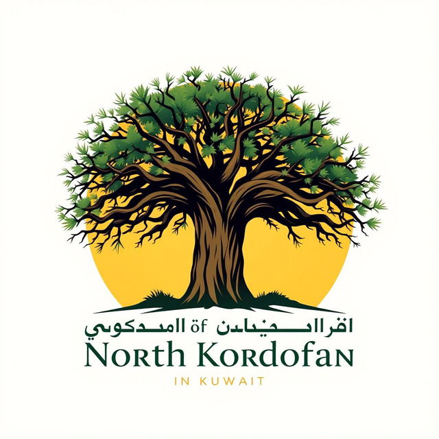 A logo design for the "Association of Sons of North Kordofan in Kuwait" featuring a prominent and artistic depiction of the iconic Baobab tree (Shajarat Al-Tabaldi) as the central element