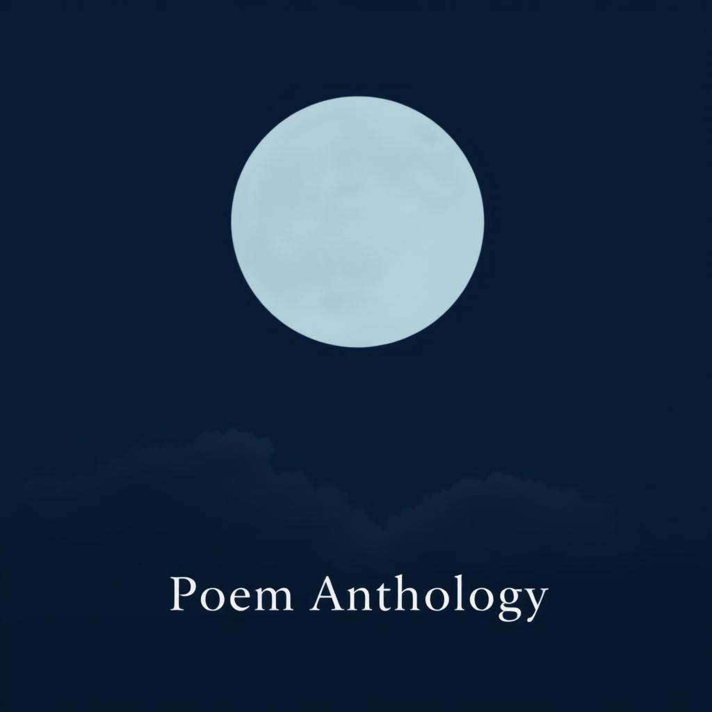 A minimalistic and serene cover design for a poem anthology, featuring a large, plain full moon centered in the night sky